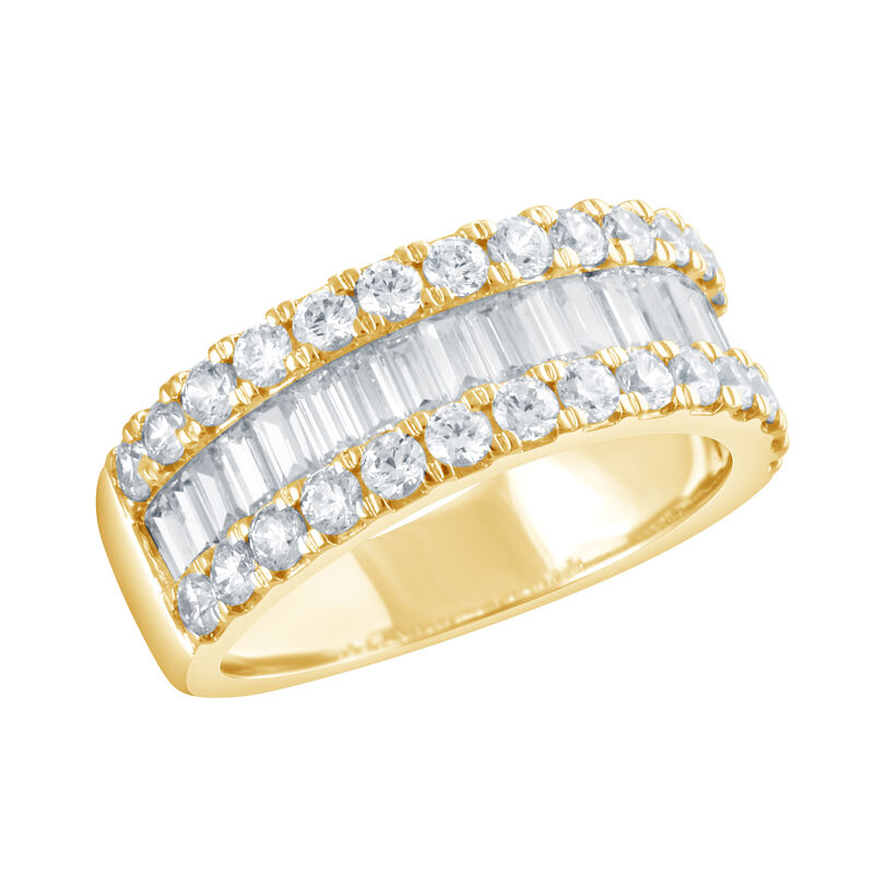 Round and Baguette Lab Grown Diamond 2ctw. Multi Row Wedding Ring in 14k Yellow Gold image number null
